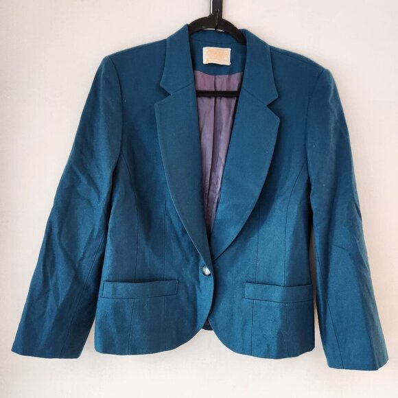 VTG Pendleton 100% Virgin Wool Teal Blazer Jacket Made in USA Women's 12 - Picture 1 of 6